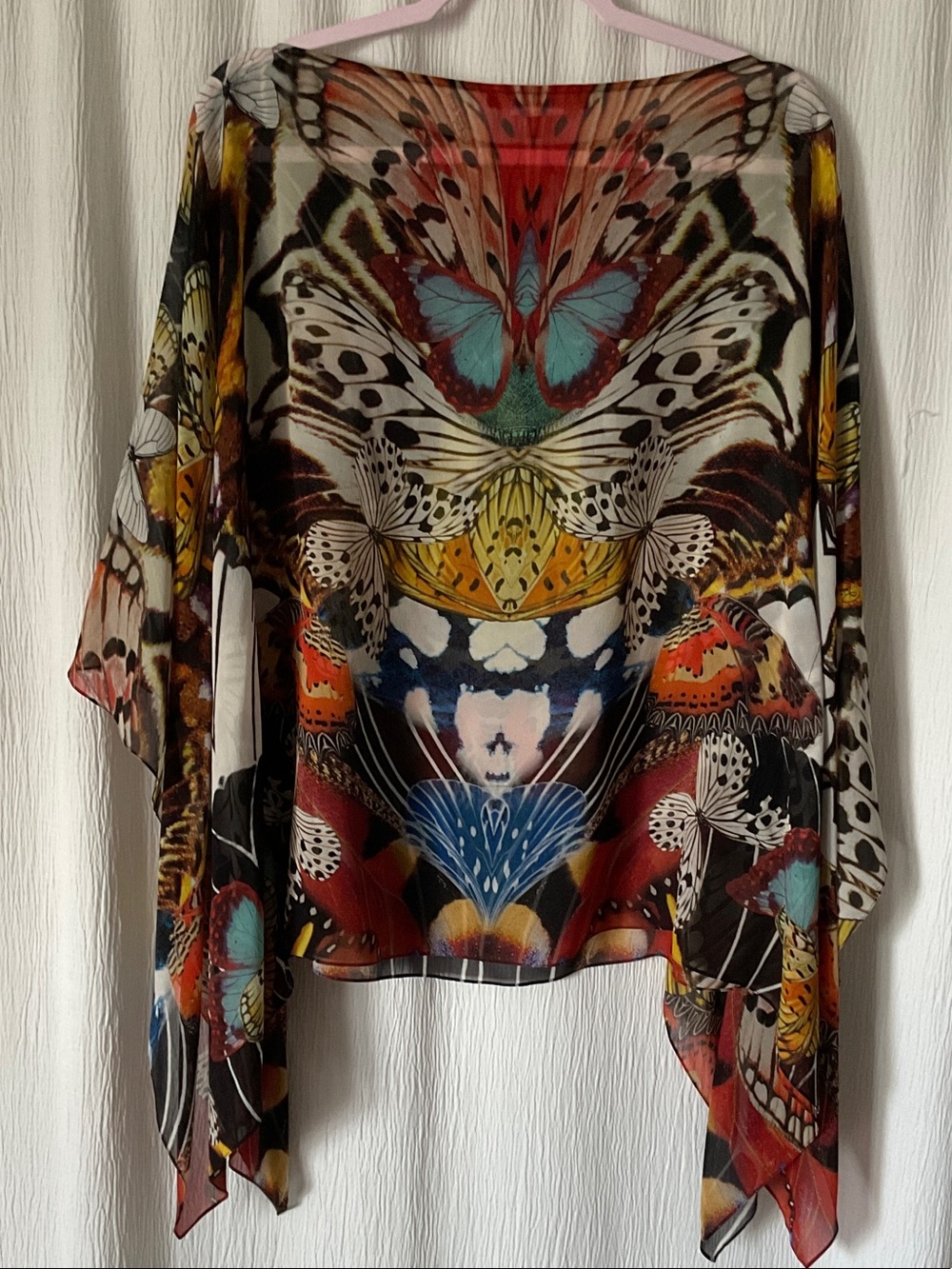 Roberto Cavalli Black Multicolor Butterfly-Print Sheer Tunic Top - Picture 6 of 13